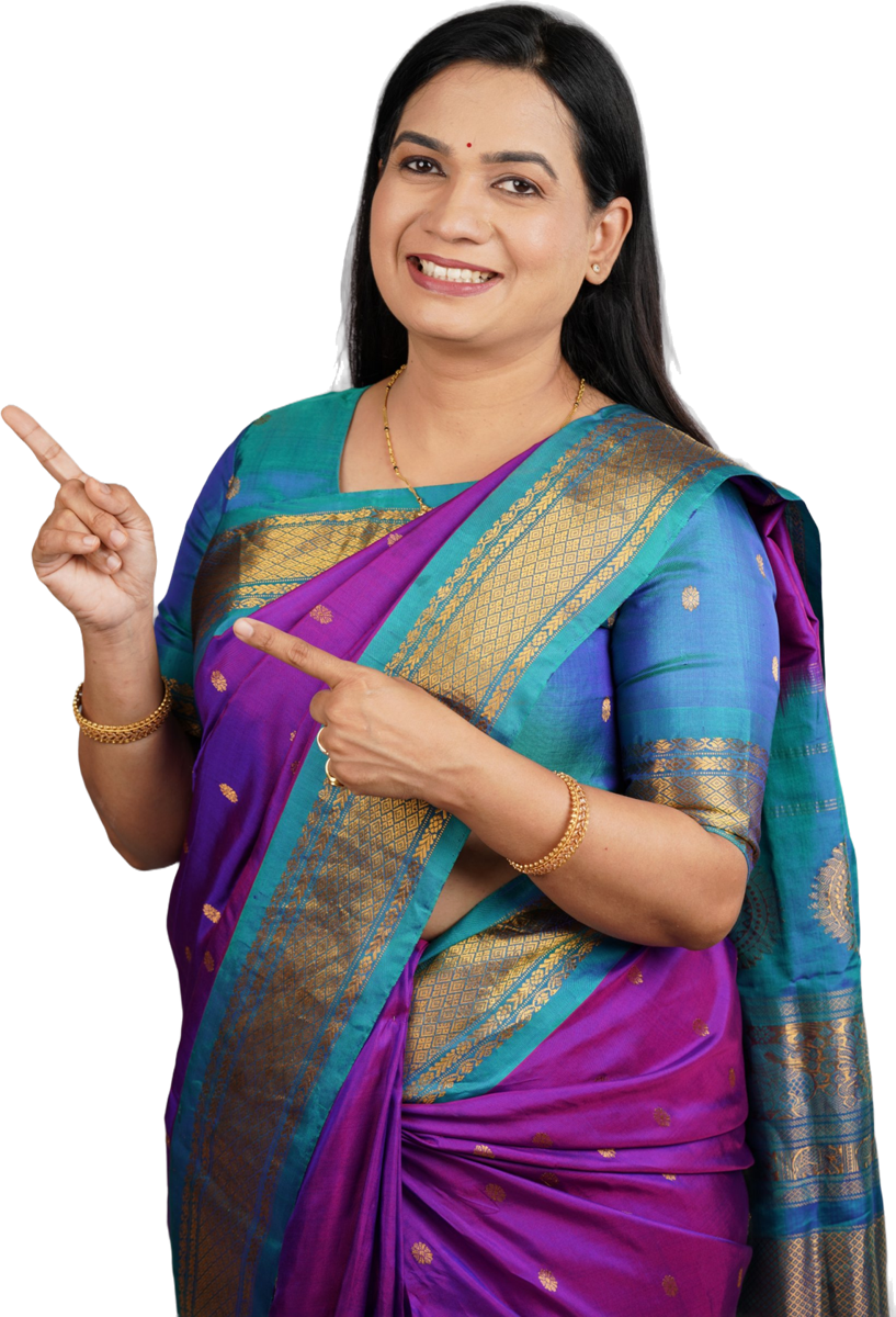 Madhura Bachal pointing at the title