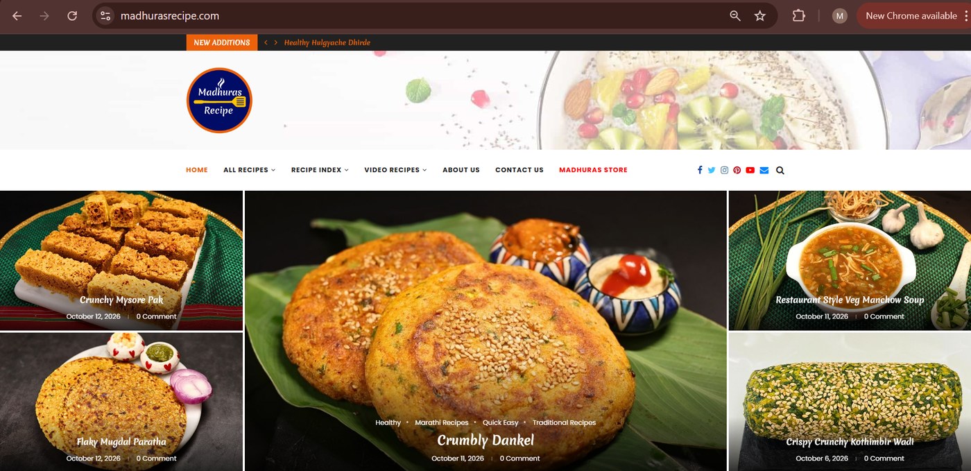 madhurasrecipe.com home page