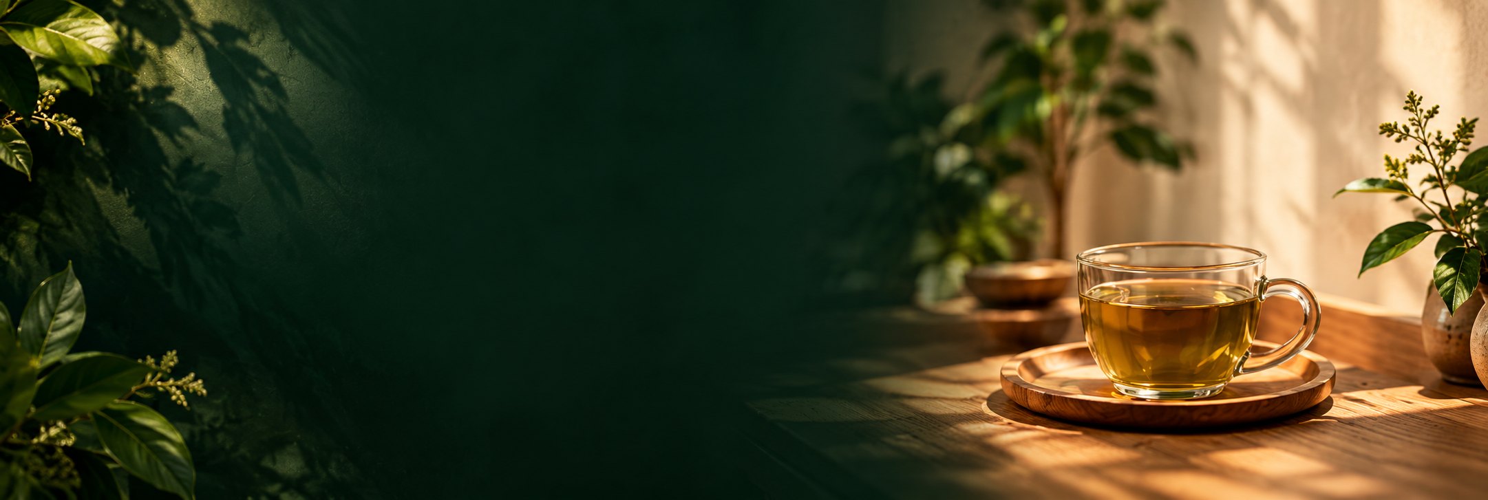 A glass cup of herbal tea in warm light