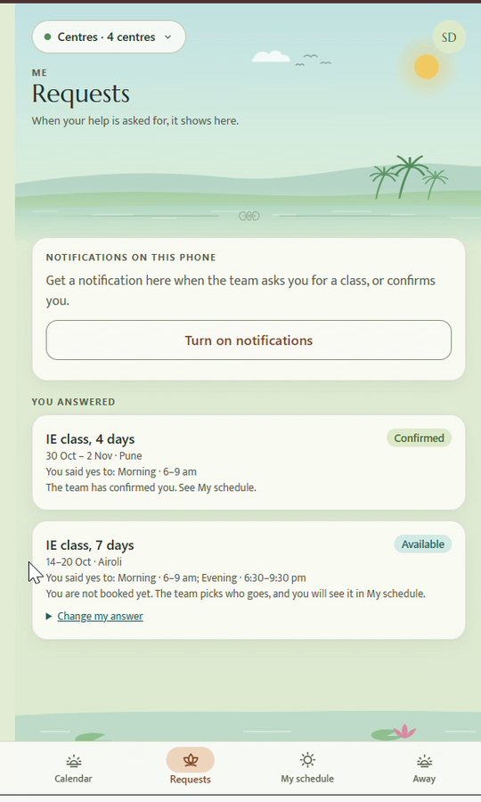 A volunteer's requests in the live app