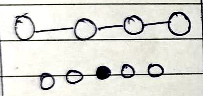 Sketched progress dots, joined by a line